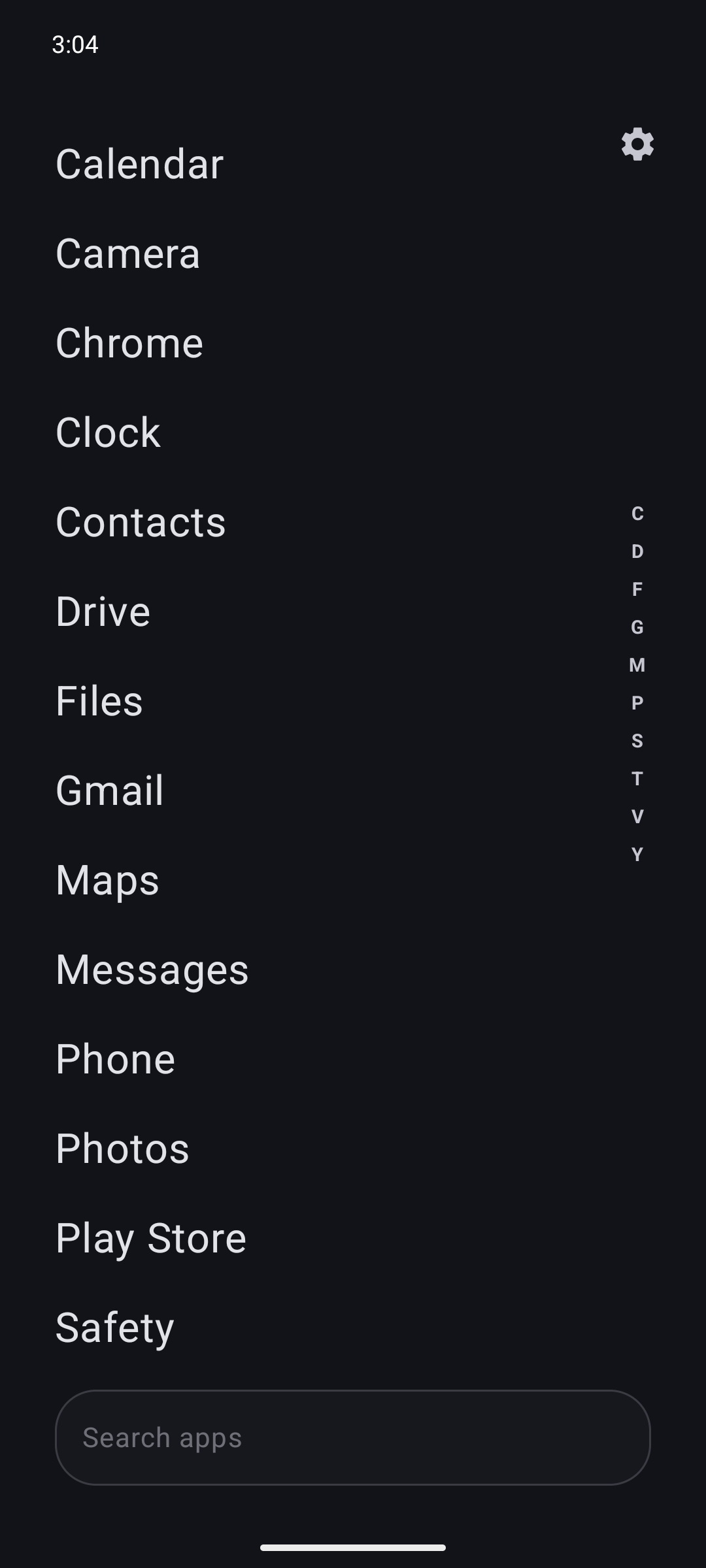 Haven home screen showing app names in a searchable alphabetical list