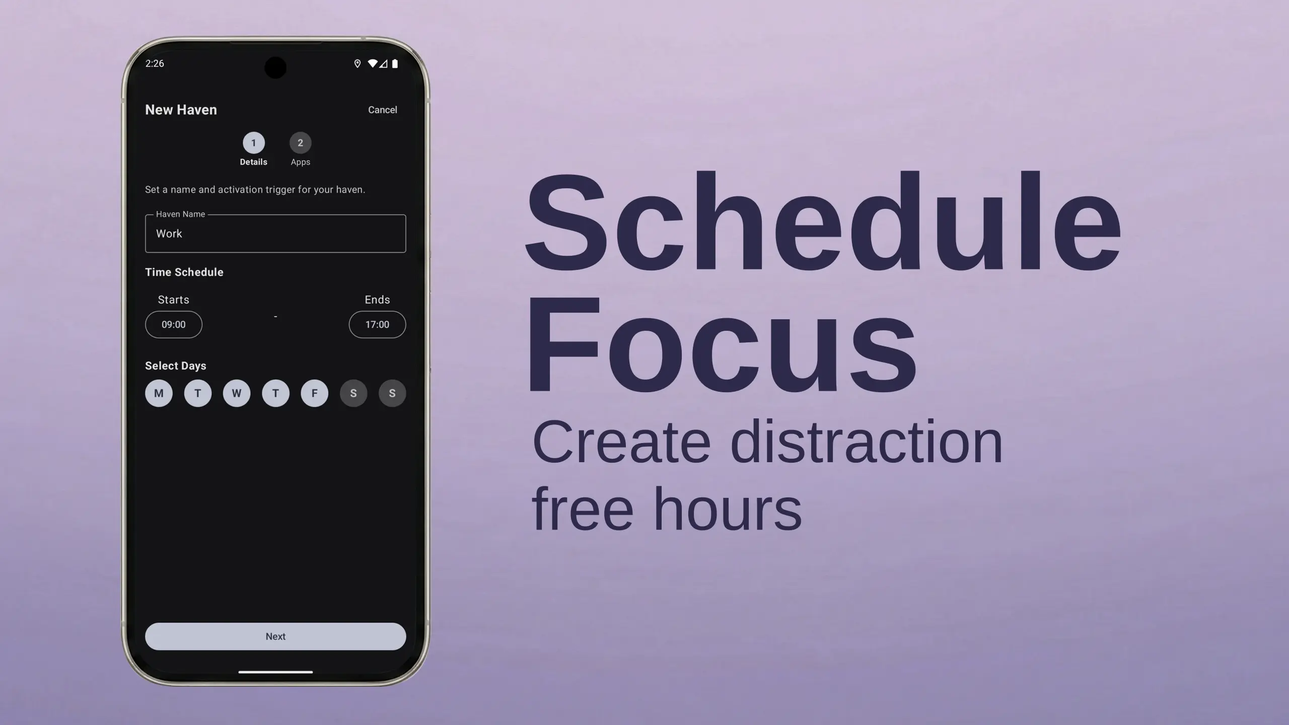 Time schedule for distraction-free hours