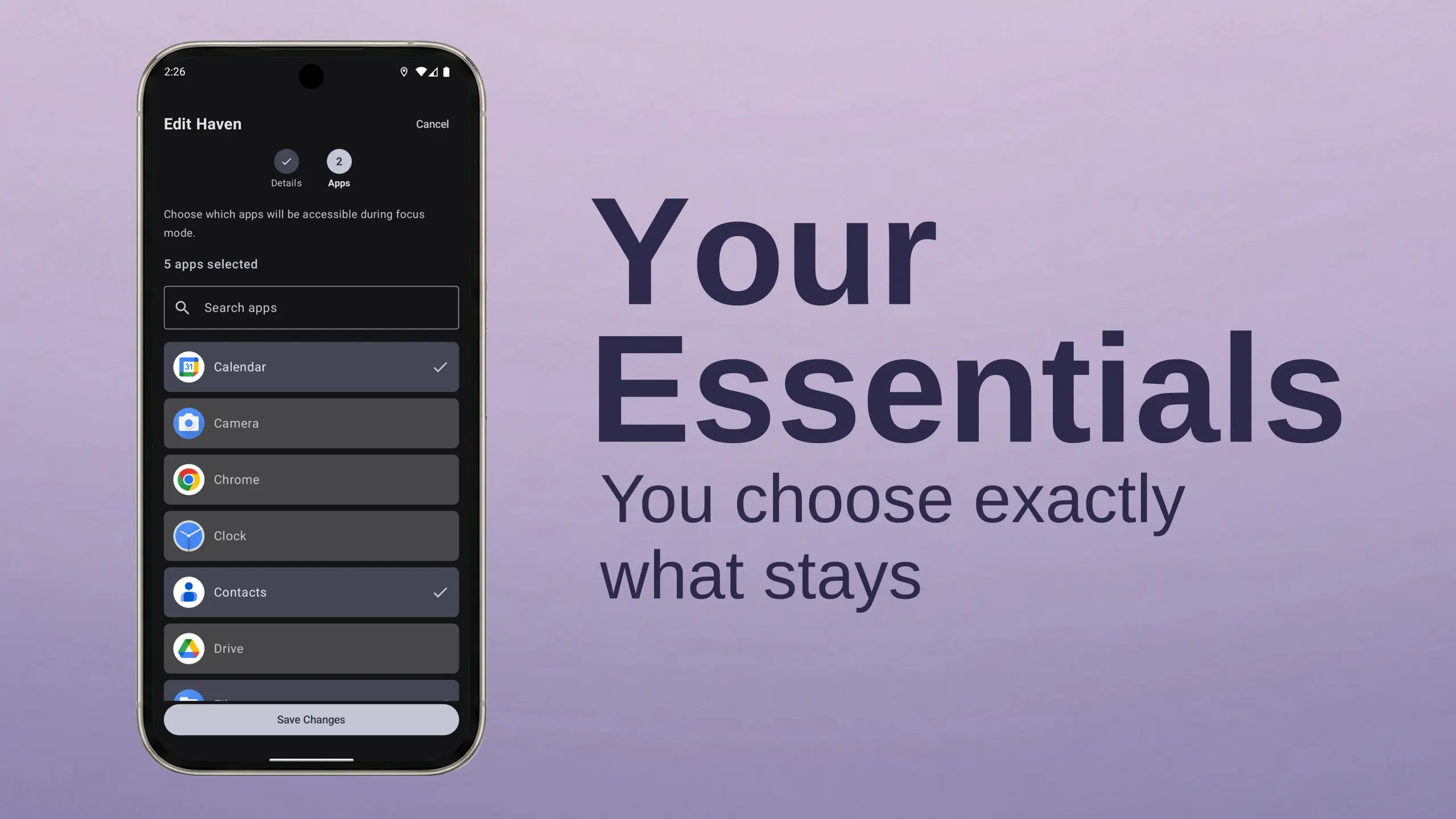 Selecting essential apps for a haven
